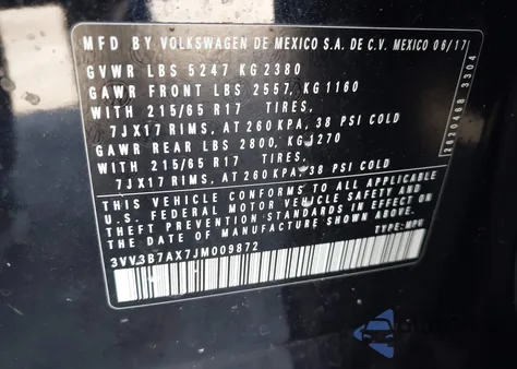 2018 Volkswagen Tiguan 2.0T Se/2.0T Sel from USA, damaged, VIN 3VV3B7AX7JM009872
